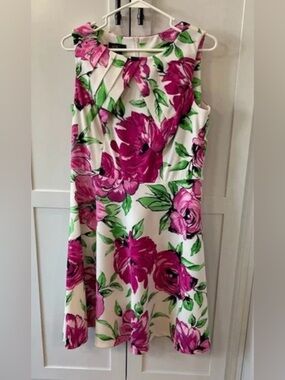 New AGB Pink Floral Sleeveless Sheath Dress Sz 10 Stunning Belt Missing
